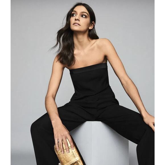 Reiss Toni Silk Satin Trimmed Strapless Tube Sleeveless Bandeau Jumpsuit Size 2 - Picture 3 of 11